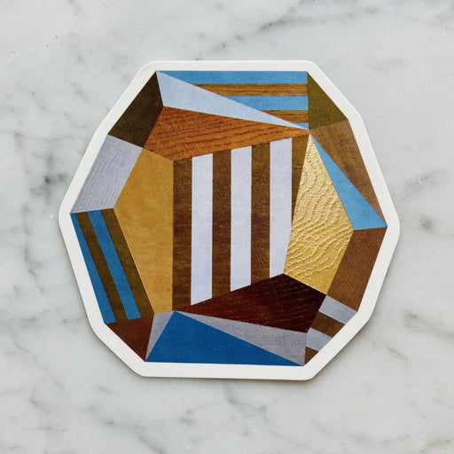 3.5" x 3.5" sticker depicting the sculpture "Red Oak", part of the Imbalance series by Carrie Marill.