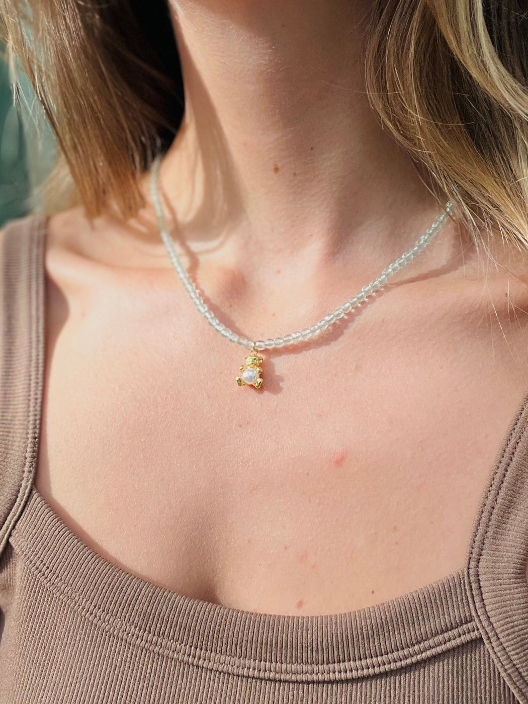 Aquamarine bear necklace - teddy bear fine jewelry