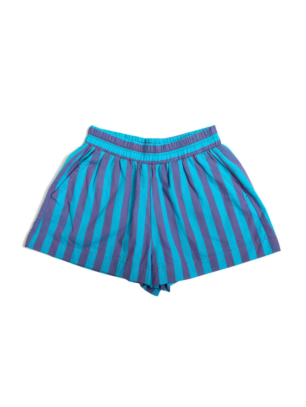 blue vertical striped shorts women's