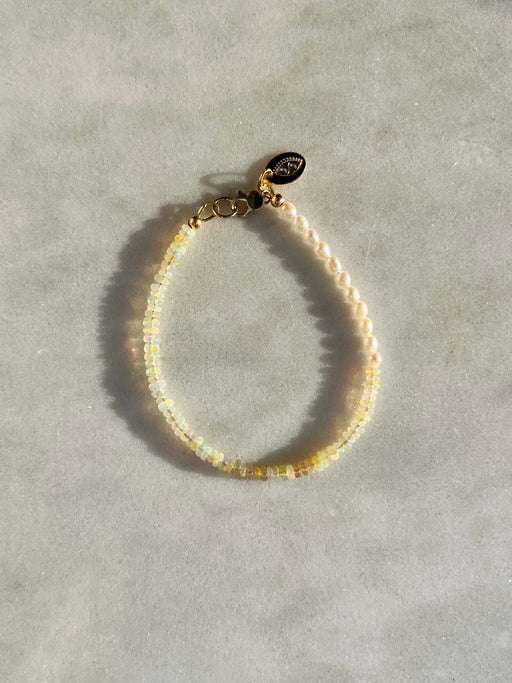 Opal & Pearl 7” Bracelet - 14kt gold clasp strung on coated gold wire. 