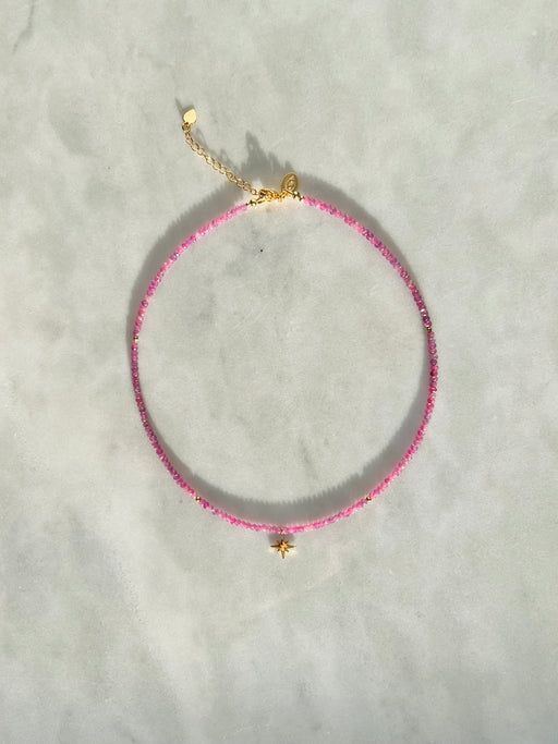 Illuminate the abundance that lives within you - Pink Sapphires remind us of the unlimited love & joy in the universe available to us.   Materials matter: Pink Sapphire's strung on coated gold wire with Gold Fill clasp & star charm. PUNKWASP by Carrie Marill.